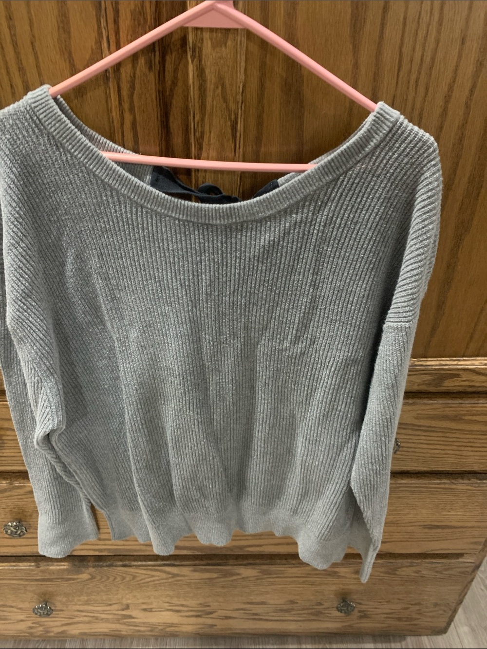 Falls Creek Off-the-Shoulder Ribbed Sweater in Light Gray